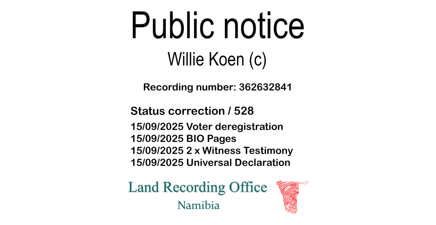Public notice Willie Koen Recording number 362632841