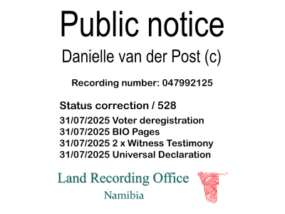 Public notice Danielle van der Post Recording number 047992125