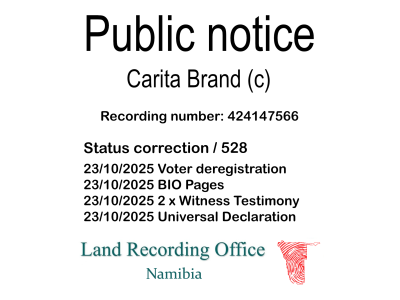 Public notice Carita Brand Recording number 424147566
