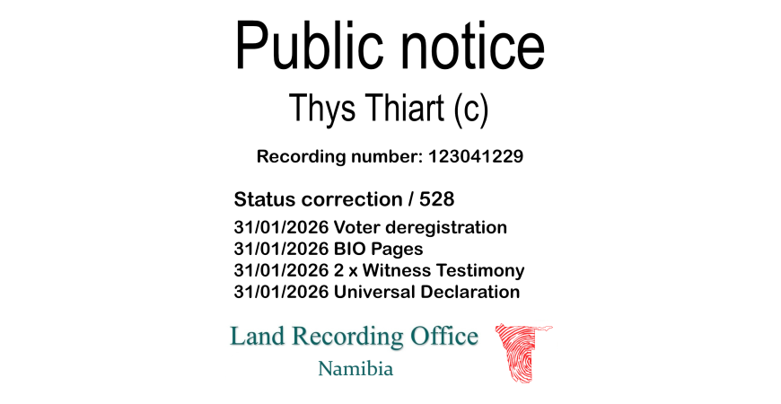 Public notice Thys Thiart Recording number 123041229