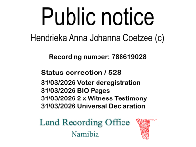 Public notice Hendrieka Anna Johanna Coetzee (c) Recording number 788619028