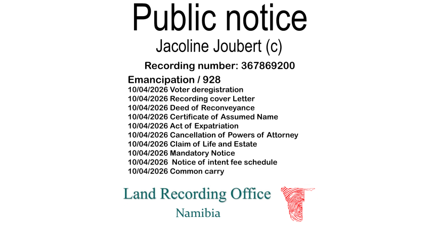 Public notice Jacoline Joubert (c) Recording number 367869200