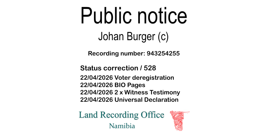 Public notice Johan Burger (c) Recording number 943254255