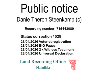 Public notice Danie Theron Steenkamp (c) Recording number 715443089