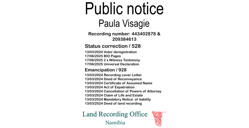 Public Notice Paula Visagie (c) Recording number 443402878 & 209384613