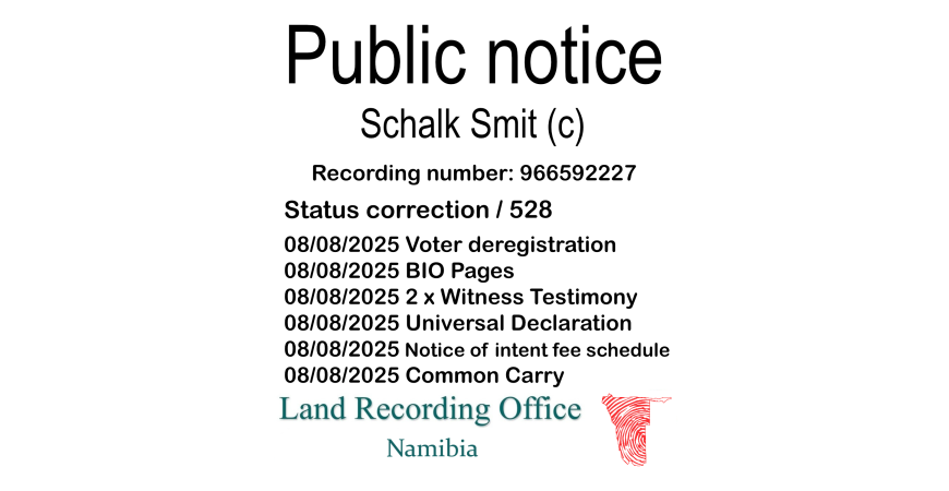Public notice Schalk Smit (c) Recording number 966592227