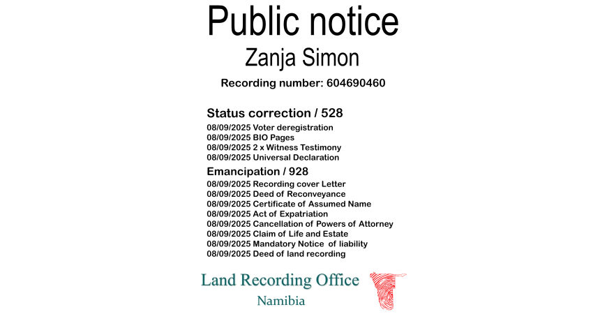 Public notice Zanja Simon (c) Recording number 604690460