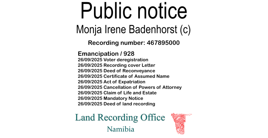 Public Notice Monja Irene Badenhorst Recording Number 467895000